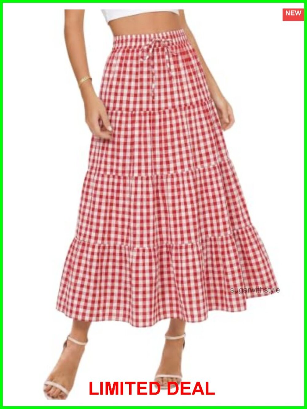 Womens Plaid Gingham Midi Skirt with Pockets High Waisted Long A-Line